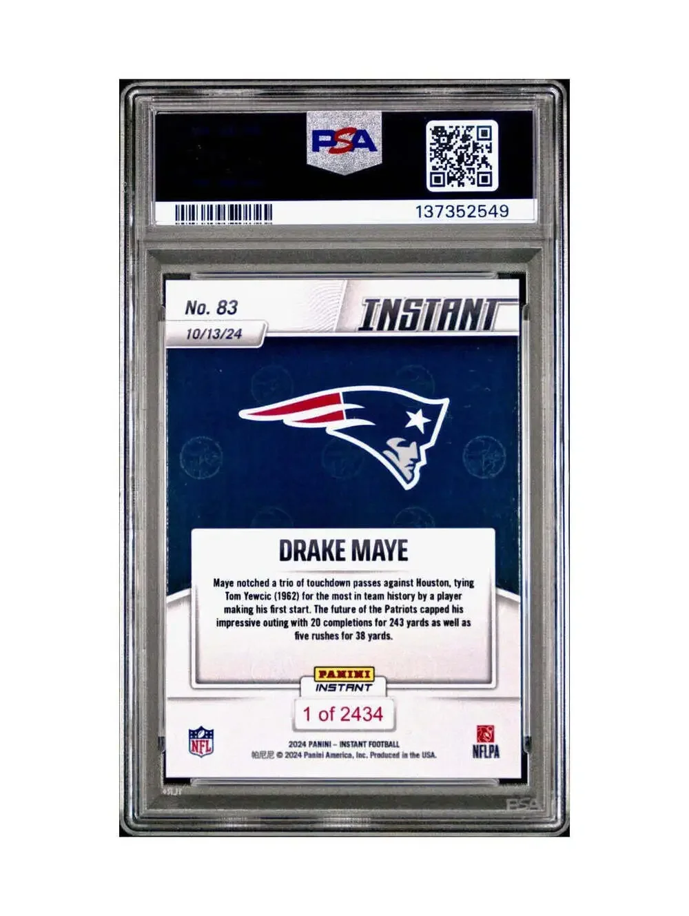 Drake Maye Rookie 2024 Panini Instant NFL #83 PSA 10 Gem Mint